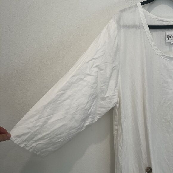 Heart's Desire Mary Grace Tunic Top Sz Xl Linen Artsy Lagenlook Asymmetric Flaw! - Picture 5 of 9